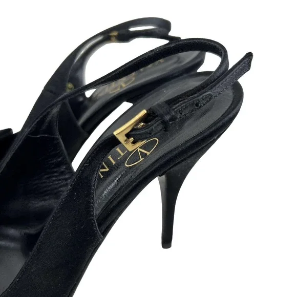 VALENTINO Garavani Candy Black Satin Bow Peep Toe Slingback Pumps - IT 39/US 9 - Picture 3 of 10